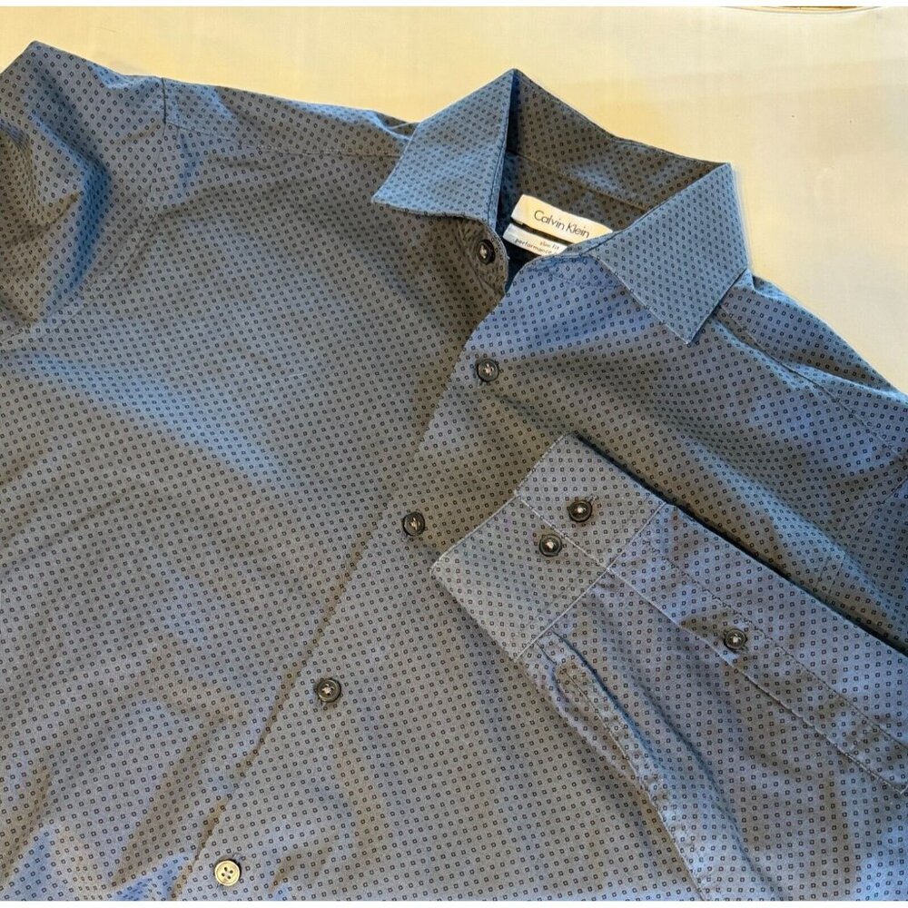 Calvin Klein Slim Fit Button Up Shirt Mens 15.5 Slate Gray Long Sleeve Non Iron